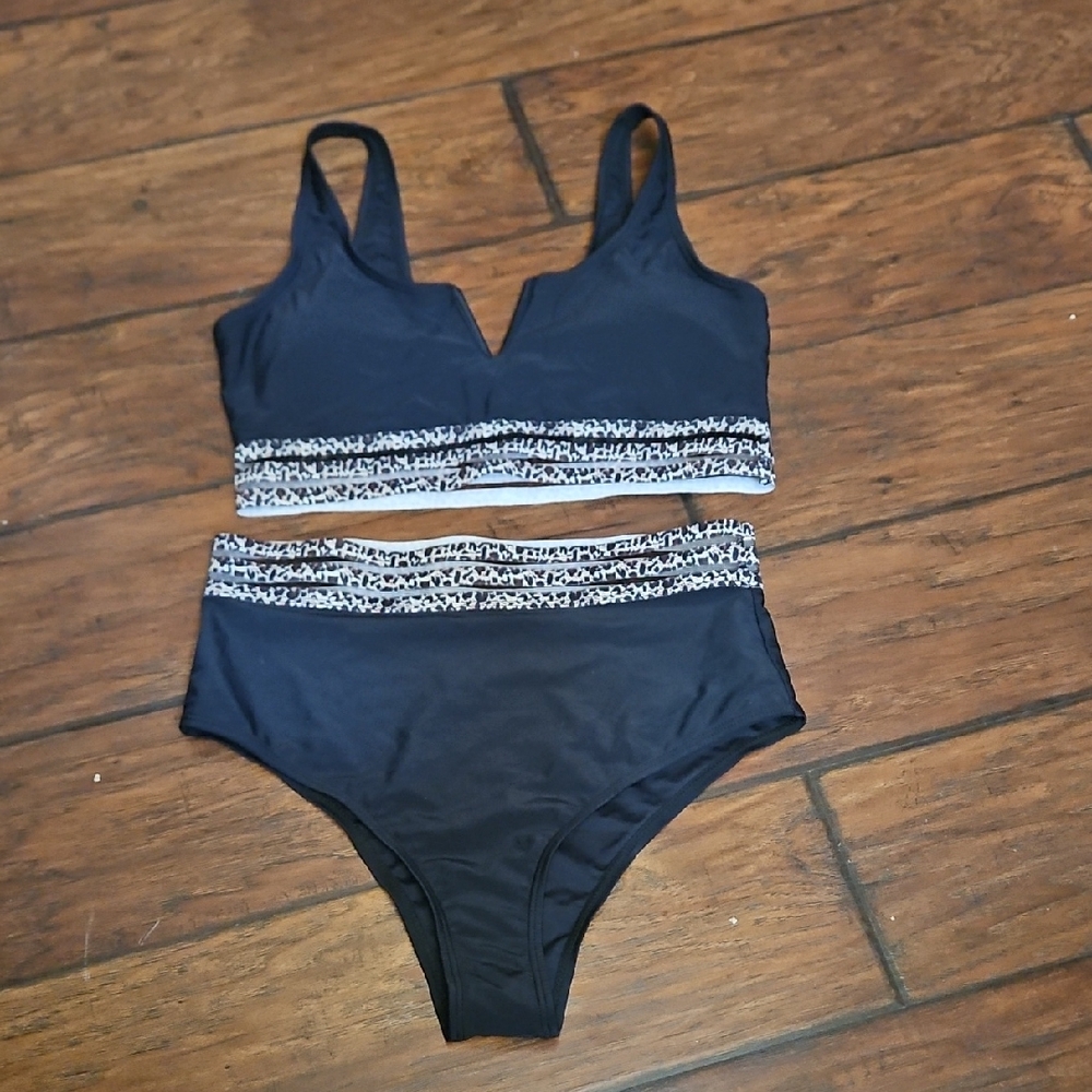Black and Leopard Bikini Set Shein Size Large